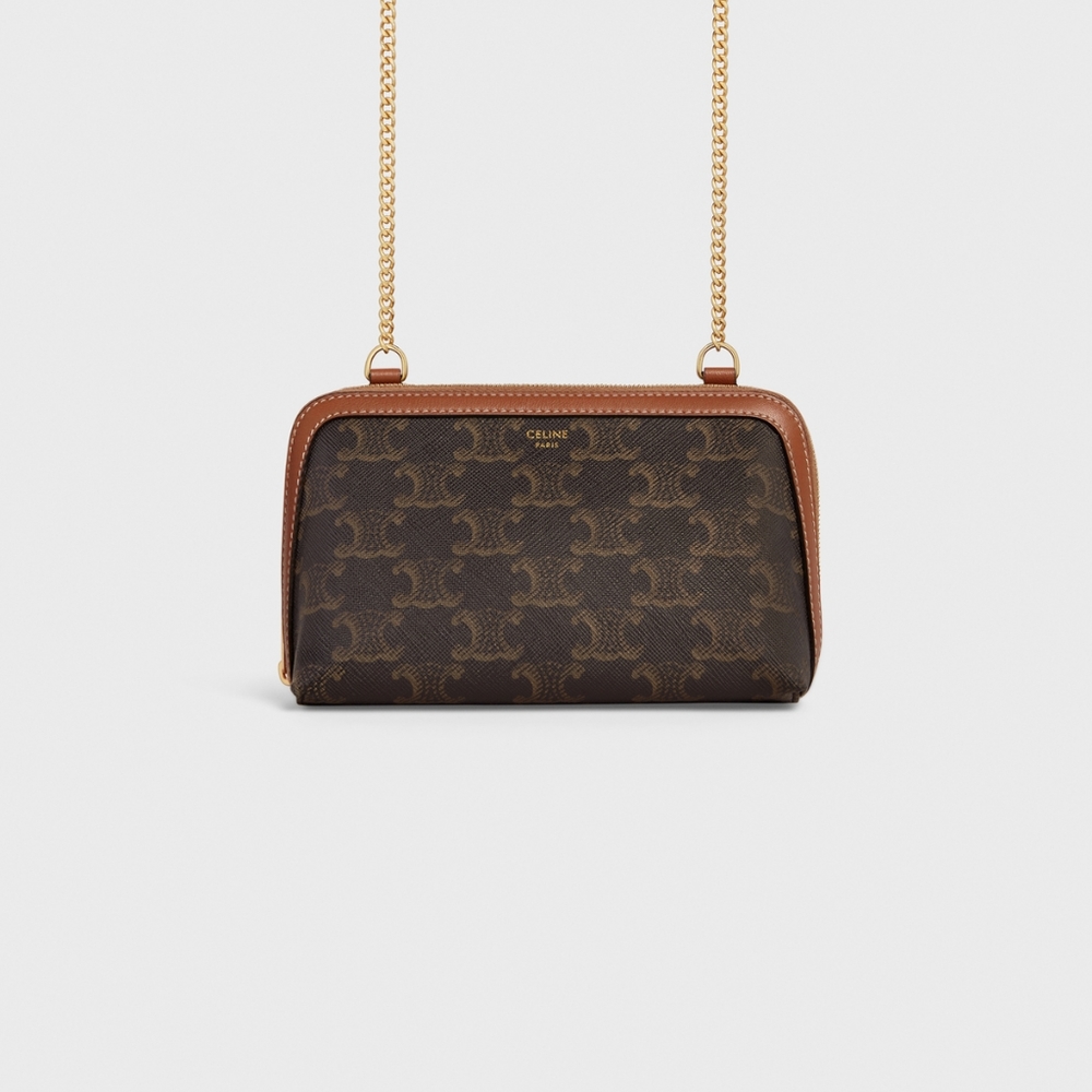 (NWOT) CLUTCH WITH CHAIN IN TRIOMPHE CANVAS AND LAMBSKIN